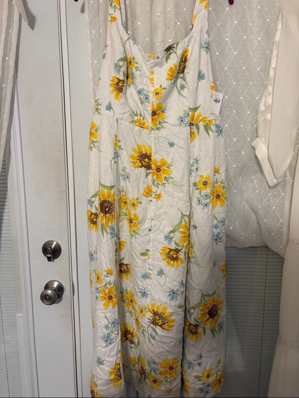 Old Navy White Floral Midi Dress with Yellow Sunflowers - Picture 4 of 12